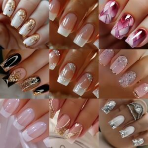 96pcs Short Square French-Style Press-On Nails Full Cover - White Tip Gradient Base, Glossy Short Length Fake Nails Suitable for Women, Spring Summer Daily Wear & Special Events