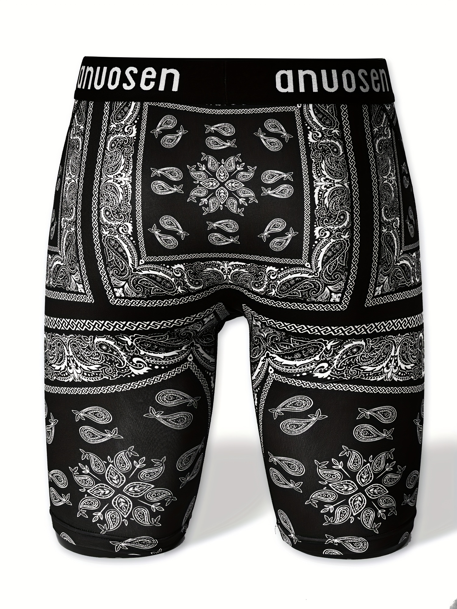 Men'S Sports Underwear with a Hip-Hop Style, Featuring Textured Prints in Black And White. It Is Moisture-Wicking, Has Print Patterns, And Includes Targeted Prints to Prevent Chafing. These Long Sports Shorts Are Quick-Drying, with Extended Length - Image 5