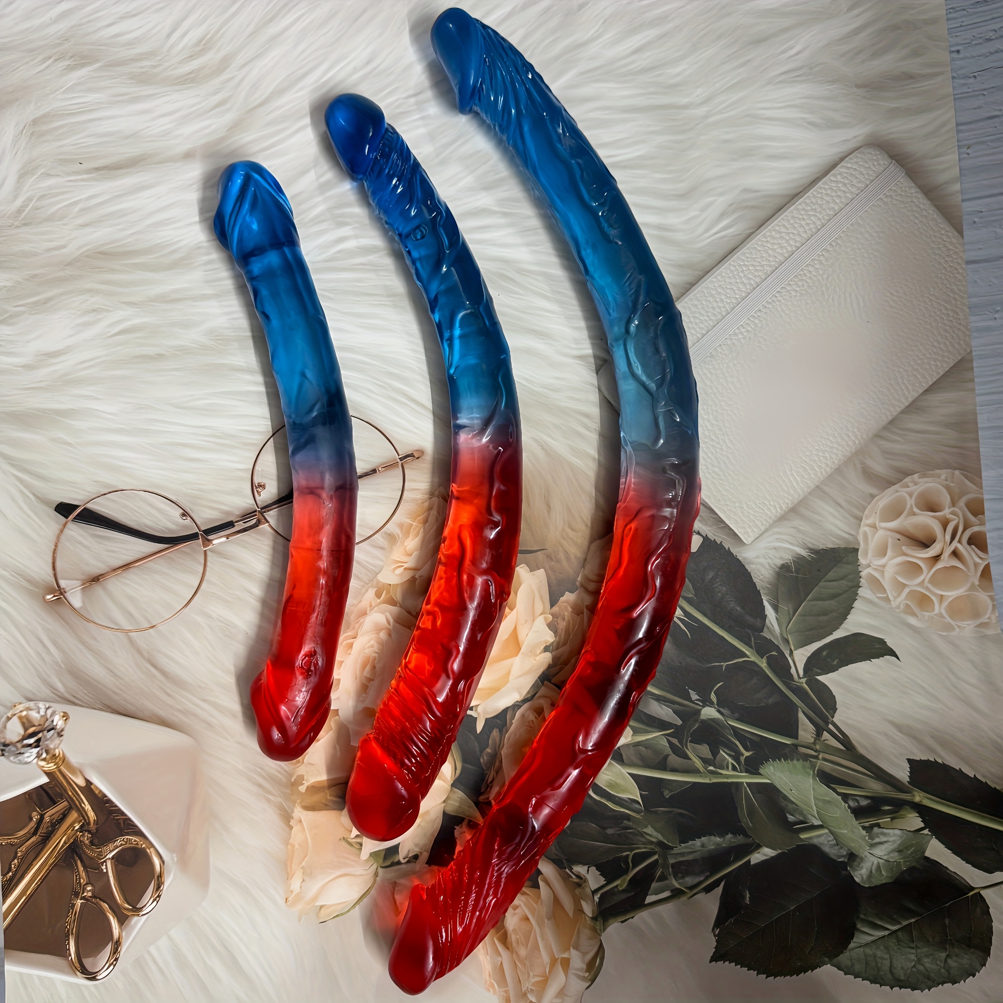 1pc Red and Blue Color-Blocked Jelly Realistic Double-Ended Dildo, Three Sizes Available, Soft and Flexible with Veins and Glans. Suitable for G-Spot and Anal Use, Double-Sided Thickened Adult Sex Toy. Ideal for Women/Men/Couples' Intimate Play - Image 7