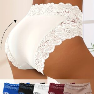 5pcs Women'S Elegant Lace Trim Triangle Panties - Breathable Mid-Rise Underwear with Floral & Geometric Patterns, Comfortable & Stylish for Casual Attire, Romantic Holidays, and Special Occasions, Holiday Underwear, Floral Lace Design, Comfortable Fit