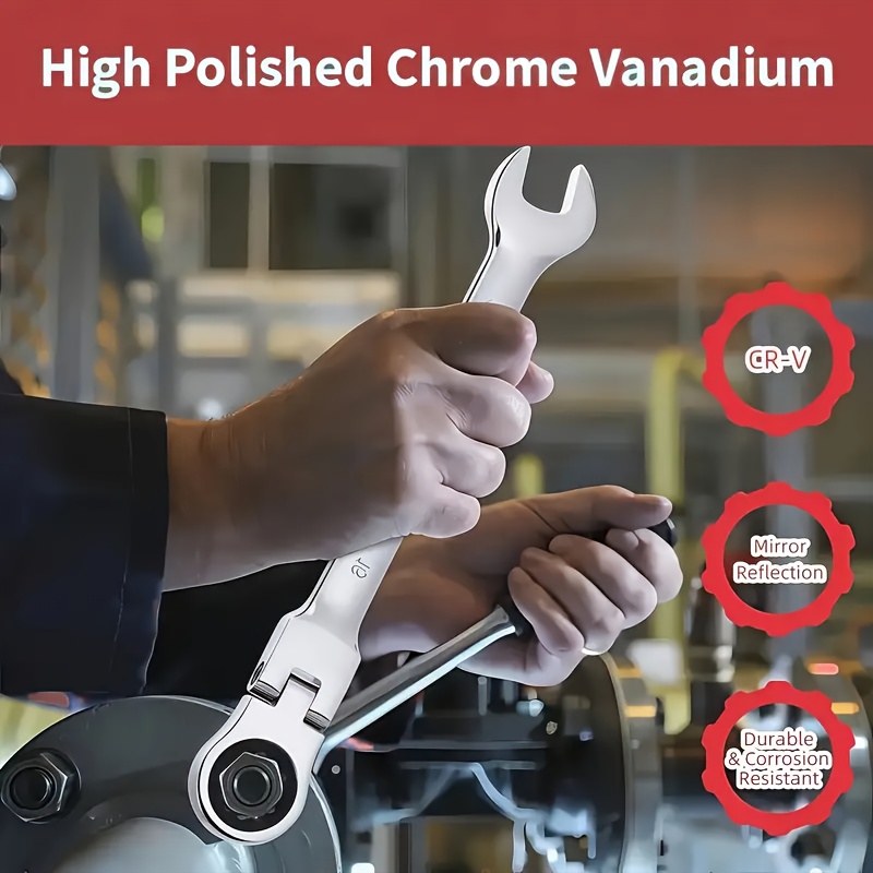 16pcs Adjustable Head Wrench Set: Combo Ends, Cr-V Steel Sockets, Flexible-head 72-tooth Double-ended Ratchets (6-26mm). with Rolling Bag, Ideal for Home/auto/mechanical Use, Daily Use & Gifting-Easy to Store/carry. - Image 3