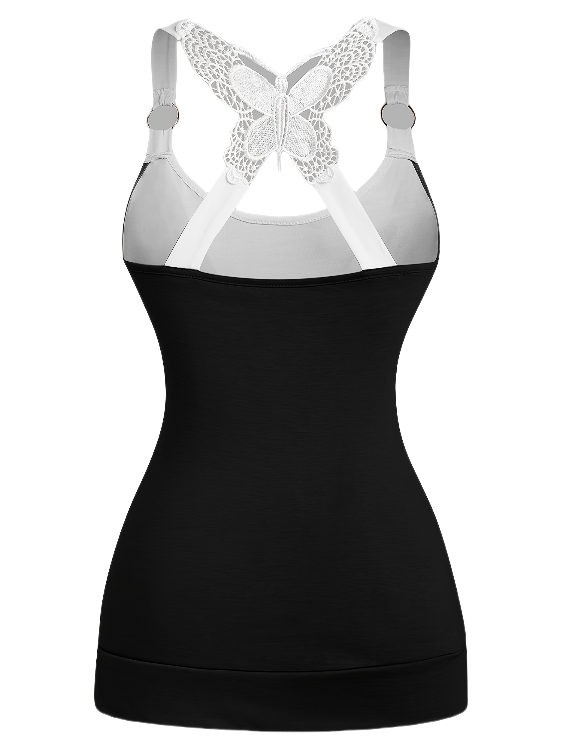 Women's Elegant Contrast Color O-Neck Halter Neck Sleeveless Top with Butterfly Back Detail - Lightweight 180gsm Polyester, Semi-Sheer Summer Blouse, Machine Washable - Image 7