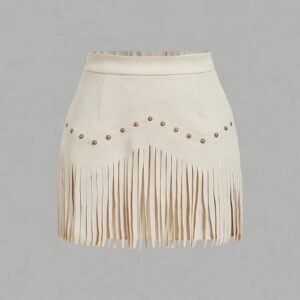 Women's Vintage Rivet Tassel Brown A-Line Skirt