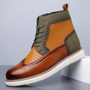 Men'S Color-Blocked Large Size Ankle Boots, Lightweight And Comfortable, Stylish Side Zipper - 25716