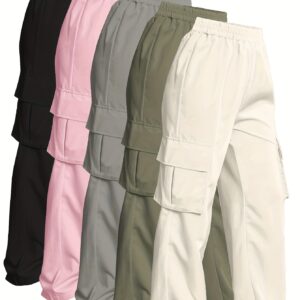 5-Pack Women'S Outdoor Long Pants, Casual Multi-Pocket Work Pants in Solid Colors for Outings And Shopping in Autumn