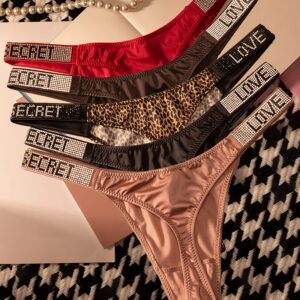 [Sexy Rhindiamonds Thongs] 5 Sexy Rhindiamonds Thongs - Women's Fitness Exercise Hip Lift Low Waist High Slit Fashion T Pants, Comfortable Breathable Underwear