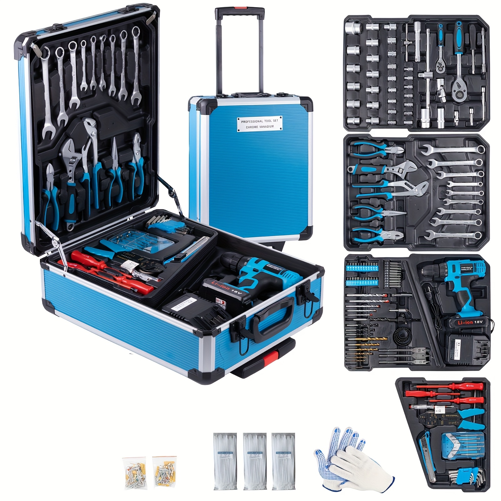 799pcs Tool Sets for Men, Tool Box with Tools, Tool Kit with Rolling Tool Box, Complete Tool Box Set, Household Tool Set, Aluminum Trolley Case Tool Setas, Gift On Father's Day - Image 4