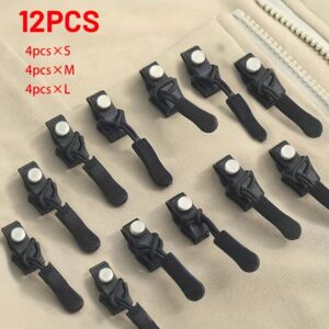 12pcs Quick Detachable Zipper Repair Kit, 4pcs×S + 4pcs×M + 4pcs×L, suitable for various sizes of zippers on clothing, luggage, backpacks, and other equipment