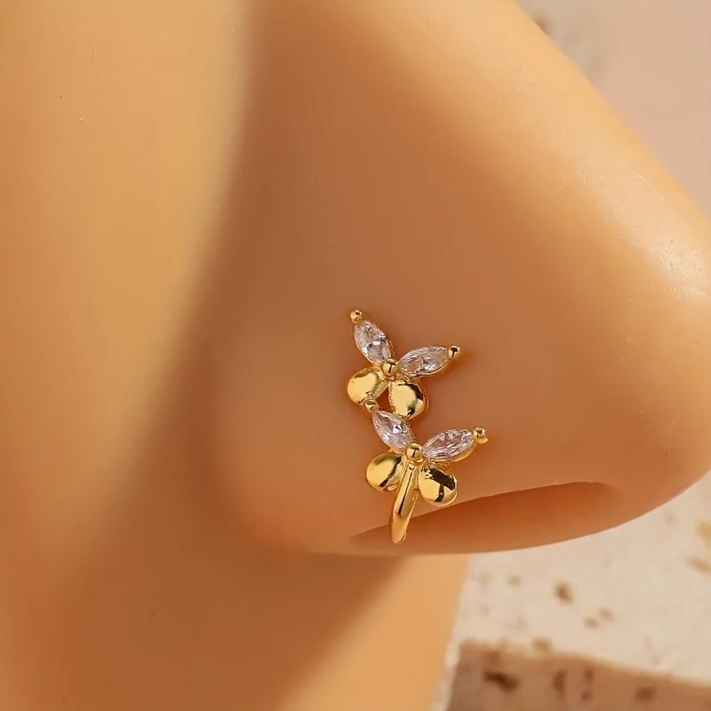 Nose Clip and Stud Set, 10pcs with Copper Synthetic Zirconia, U-Shaped Heart Crown Butterfly Five-Pointed Star Nose Rings - Image 8