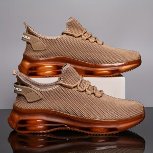 Men'S Lightweight Knit Sneakers - Trendy Lace-Up Running Footwear Featuring Air Cushion, Slip-Resistant PVC Sole, Casual Fabric Design