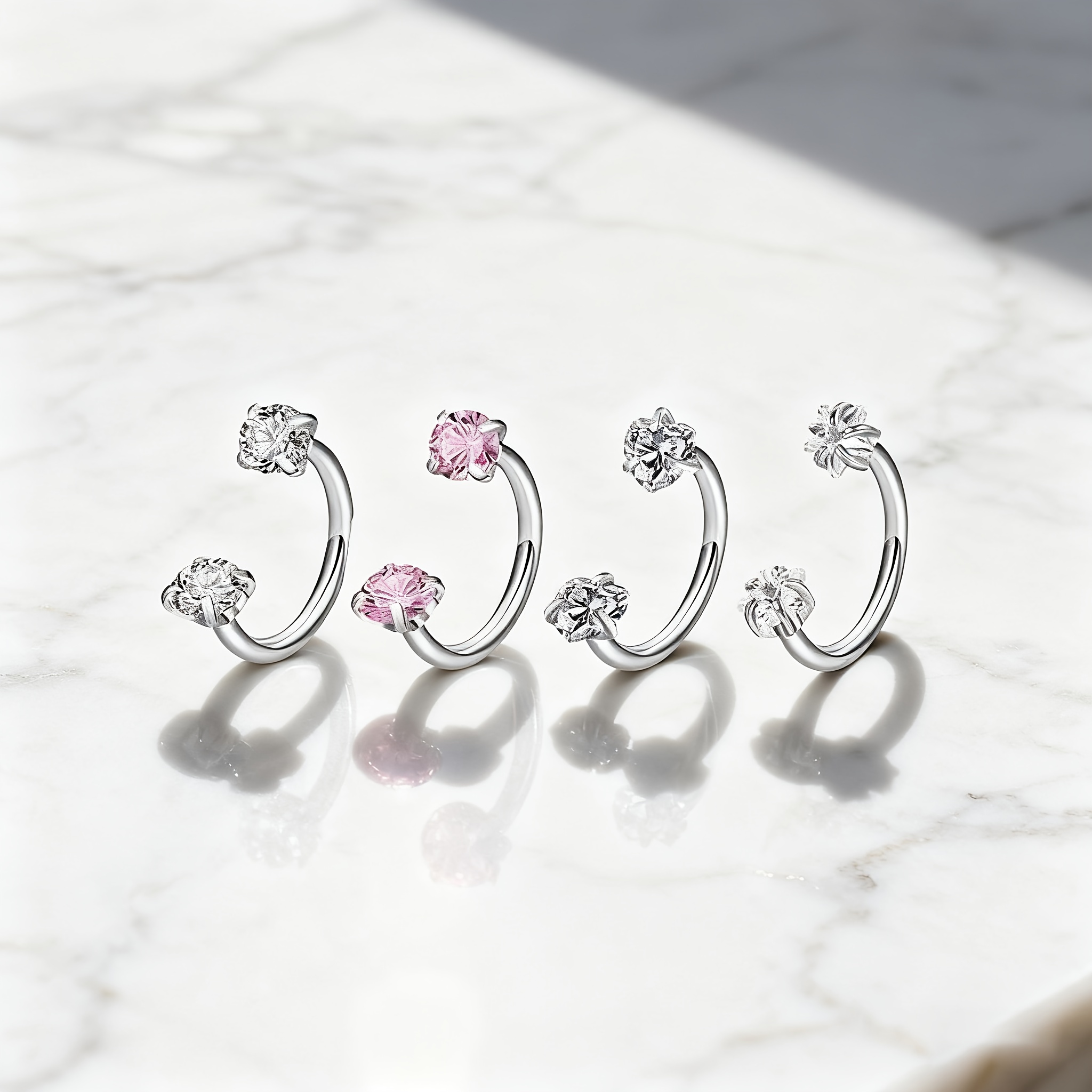 4pcs of Stylish And Minimalist Stainless Steel Circular Heart Star CZ Zirconia Horseshoe Nose Rings with Internal Thread Design, Suitable for Multiple Piercings, Perfect for Nasal Cartilage, Ear Screens, And Lips. - Image 5