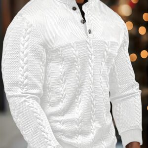 Men's Fashion Jacquard Padded Shirt, Comfortable Soft Long Sleeve with Elastic Hem and Ribbed Splicing, Suitable for Daily Work Vacation and Outdoor Wear, Spring Autumn, Christmas Men's Gift
