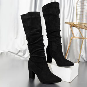 Women'S Knee-High Fashion Boots with Chunky Heels
