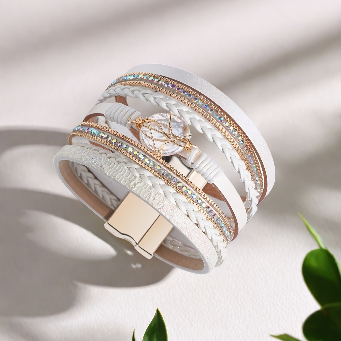 1pc Women's Bohemian Braided Bracelet with -Plated Zinc Alloy & PU Leather Wrist - Handwoven Tone Beads for Daily Wear, Gift, Year-Round Elegant Wrist Accessory (Handwoven Suitable for Women) - Image 4