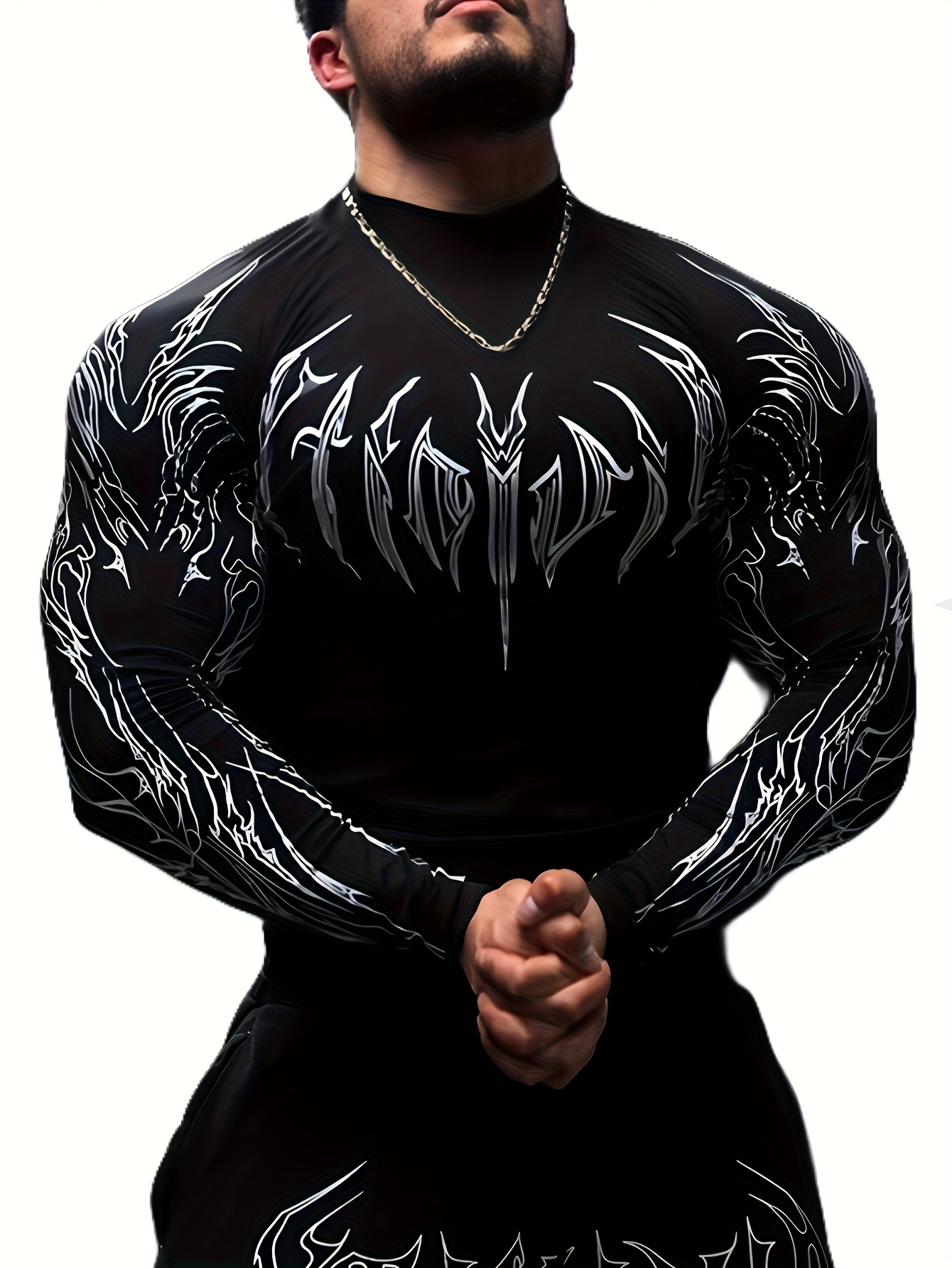 Men'S Compression Long Sleeve Shirt | High Neck Muscle Fitness T-Shirt with Geometric Print, High Stretch Fabric, Skinny Fit for Gym, Running, Basketball, Casual Wear - All-Season Sports Apparel for Men and Teens - Image 5