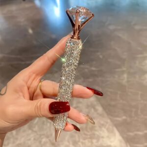 [Elegant | Sparkling] 1pc Elegant Twist Cap Ballpoint Pen | Sparkling Rhinestone Design, Metal Construction, Medium Tip, Metallic Finish | Perfect for Office & School Supplies, Ideal Gift for Teachers & Students, Luxurious Writing Tool, Durable Writing Instrument