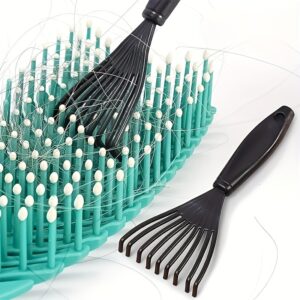 A Single Pack of Plastic Mini Comb Cleaner with Embedded Bristles, a Hair Removal Tool for Home Use, Featuring a Handle And Cleaning Brush for Beauty Accessories.