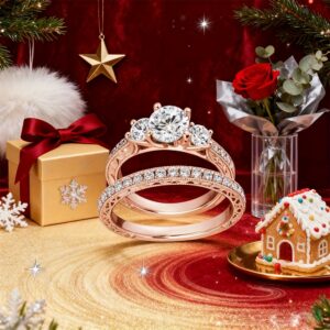 Moissanite Engagement Rings Set 925 Sterling Silver White Golden/ Yellow Golden/ Rose Golden Wedding Rings Bridal Rings Set for Women, D Color VVS1 Round Cut Bridal Sets for Women