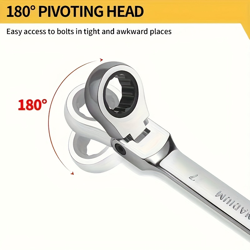 16pcs Adjustable Head Wrench Set: Combo Ends, Cr-V Steel Sockets, Flexible-head 72-tooth Double-ended Ratchets (6-26mm). with Rolling Bag, Ideal for Home/auto/mechanical Use, Daily Use & Gifting-Easy to Store/carry. - Image 4