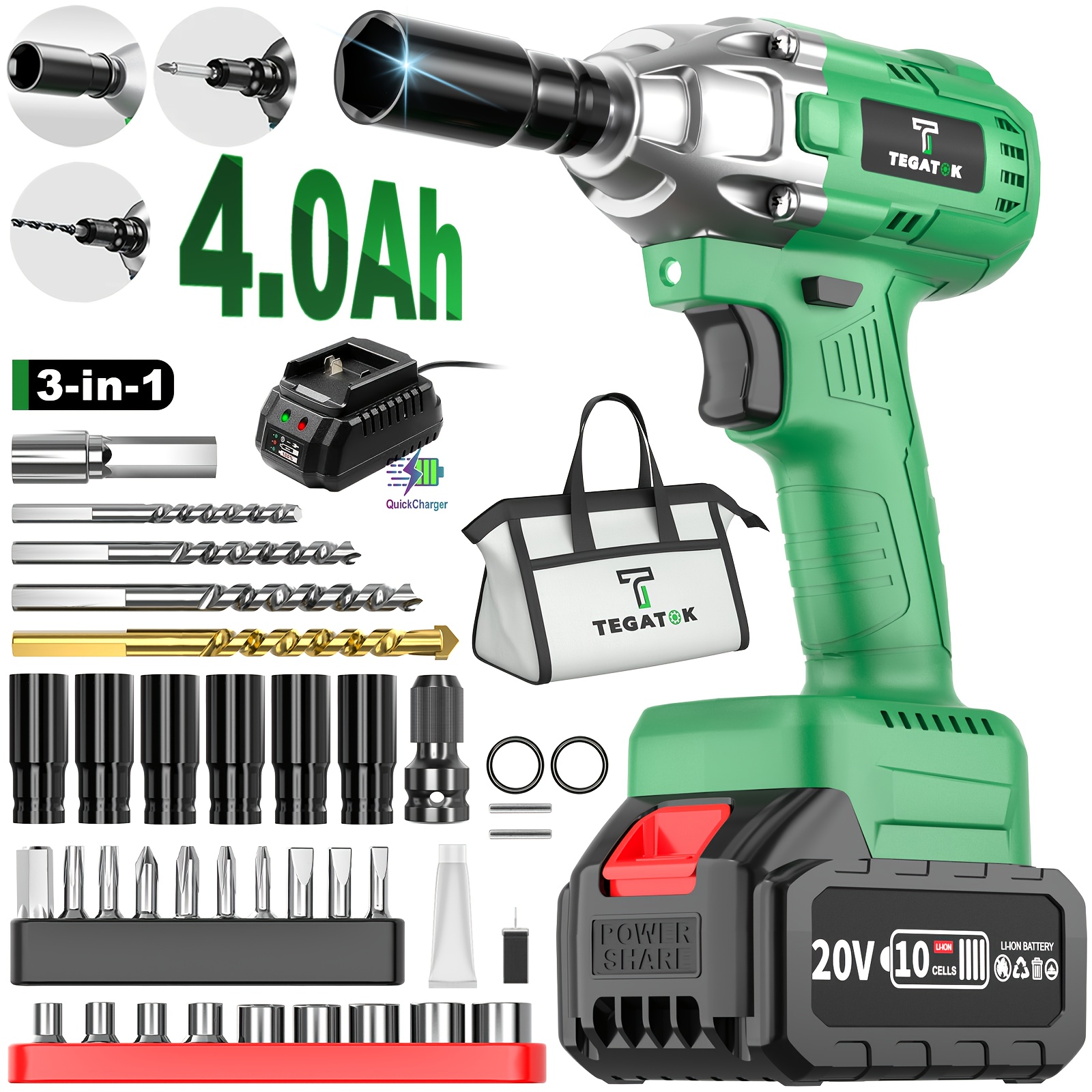 20V Brushless Cordless Electric Tool Set | Equipped with Cordless Drill, Angle Grinder, Electric Hammer, Wrench | Includes 3 Lithium-Ion Batteries | Capacity | Rechargeable | Home and Maintenance | Ideal for Men and Women | Perfect Christmas and New - Image 6