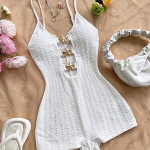 [Sleeveless Summer Outfits] Women's Sexy White Corset Top | Lace-Up Front, Ruffled Hem, Starfish Embellishments | Beachwear Essential