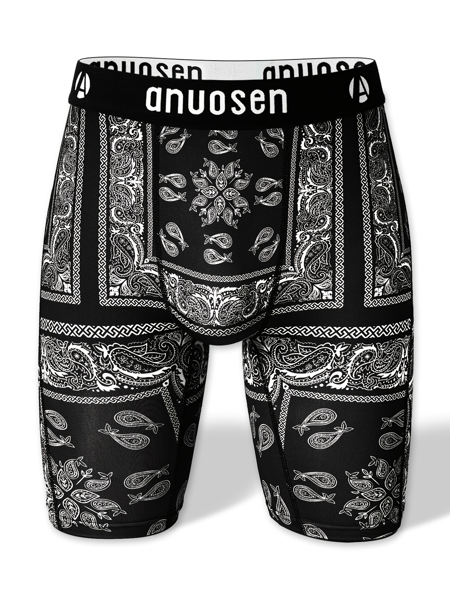Men'S Sports Underwear with a Hip-Hop Style, Featuring Textured Prints in Black And White. It Is Moisture-Wicking, Has Print Patterns, And Includes Targeted Prints to Prevent Chafing. These Long Sports Shorts Are Quick-Drying, with Extended Length - Image 2