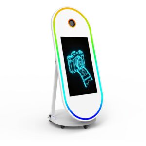 60-Inch Mirror and 32-Inch Touch Screen | White Portable Oval Large Selfie Magic Mirror Photo Booth Touch Screen LED Frame Compatible, USB Charging, ≤36V Operating Voltage