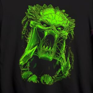 Men's Predator Alien Creature Graphic T-Shirt - Heavyweight 200g Stretch Fabric Tee, Loose Fit Casual Shirt for Gaming, Cosplay & Casual Attire - Sizes S-3XL (Machine Washable) - Bold Sci-Fi Apparel, Streetwear Fashion, Eyecatching Print, Durable Tee, Short Sleeve Top, Gamers Clothing