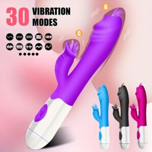 1pc 30 Speed Tongue Licking Dual Vibration Realistic Vaginal Massager (Battery Powered)