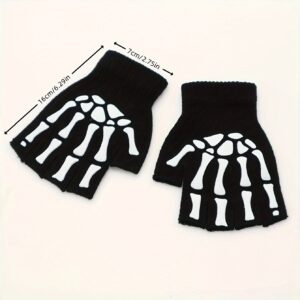 1pair Men's Fingerless Gloves With Skull Pattern, Anti-slip And Wear-resistant Gloves, Suitable For Outdoor Sports
