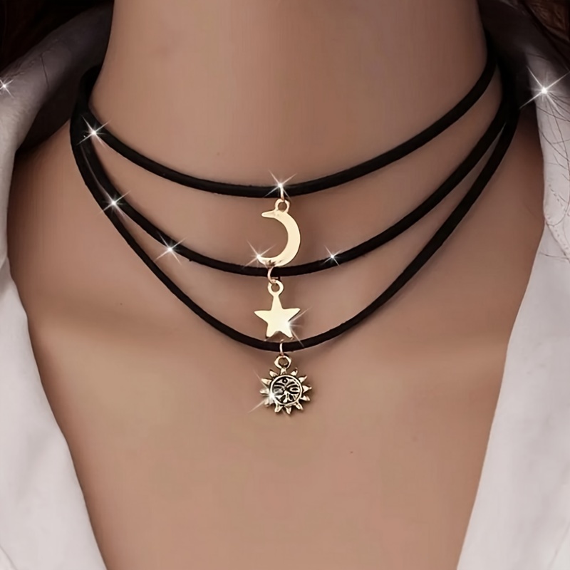 [3pcs Copper Choker] 3pcs Elegant Vintage Copper Celestial Choker Necklace Set…