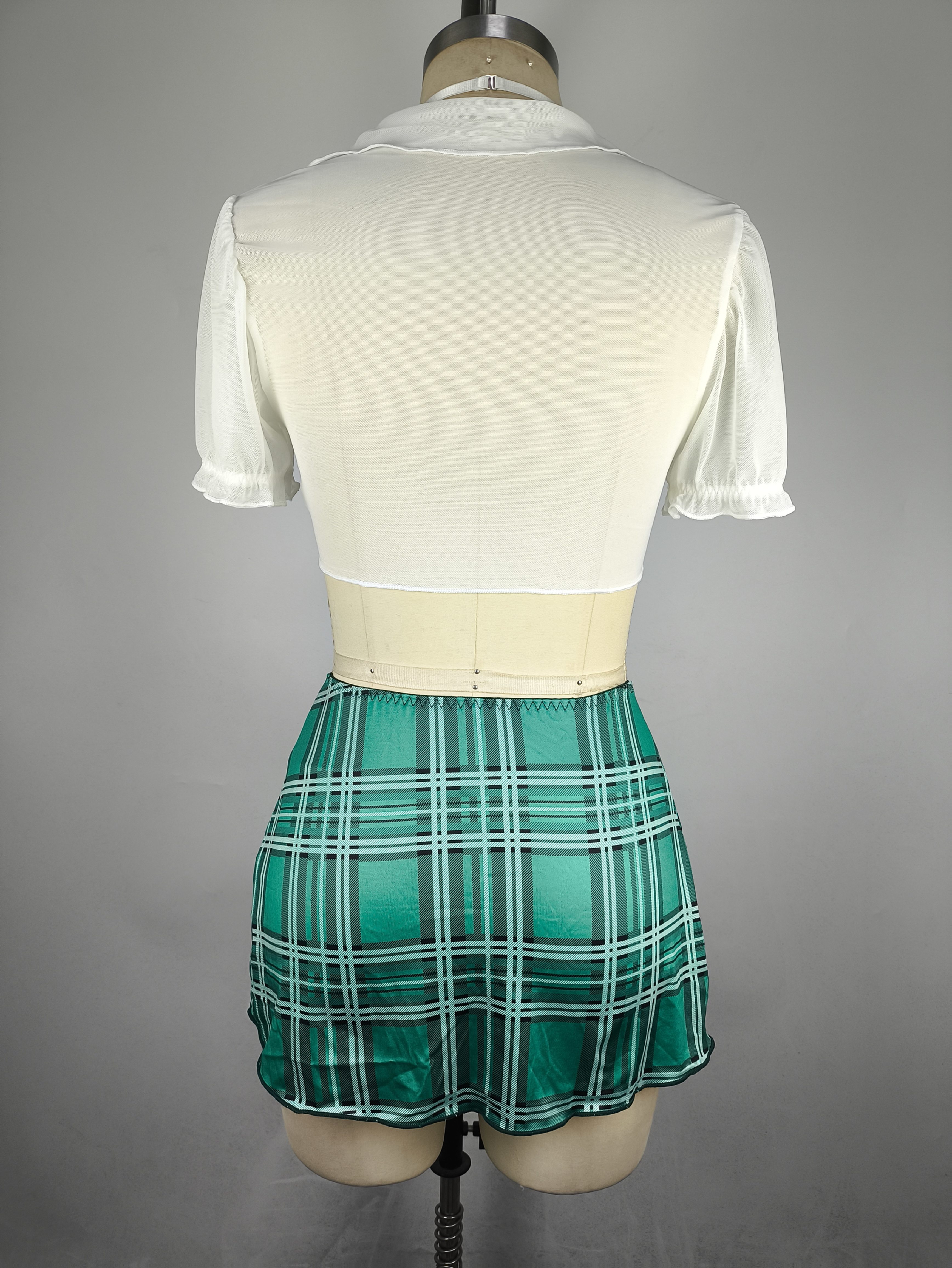 Holiday Gift Erotic Lingerie Set, Maid Style V-Neck Tie-Up Top + Plaid Skirt, Exclusive for Valentine's Day and Christmas - Image 5