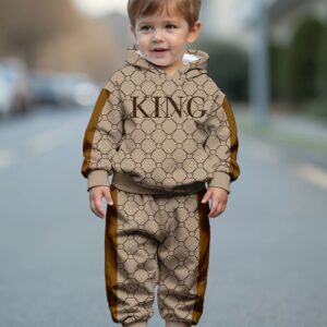 Autumn And Winter Hoodie with KING Letter Print for Baby Boys + Print Long Pants, for Outdoor