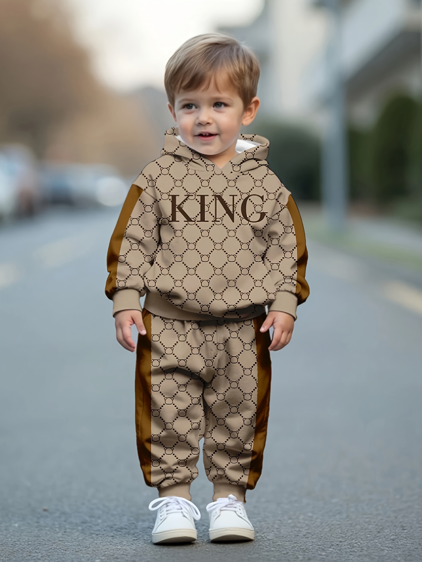 Autumn And Winter Hoodie with KING Letter Print for Baby Boys + Print Long Pant…