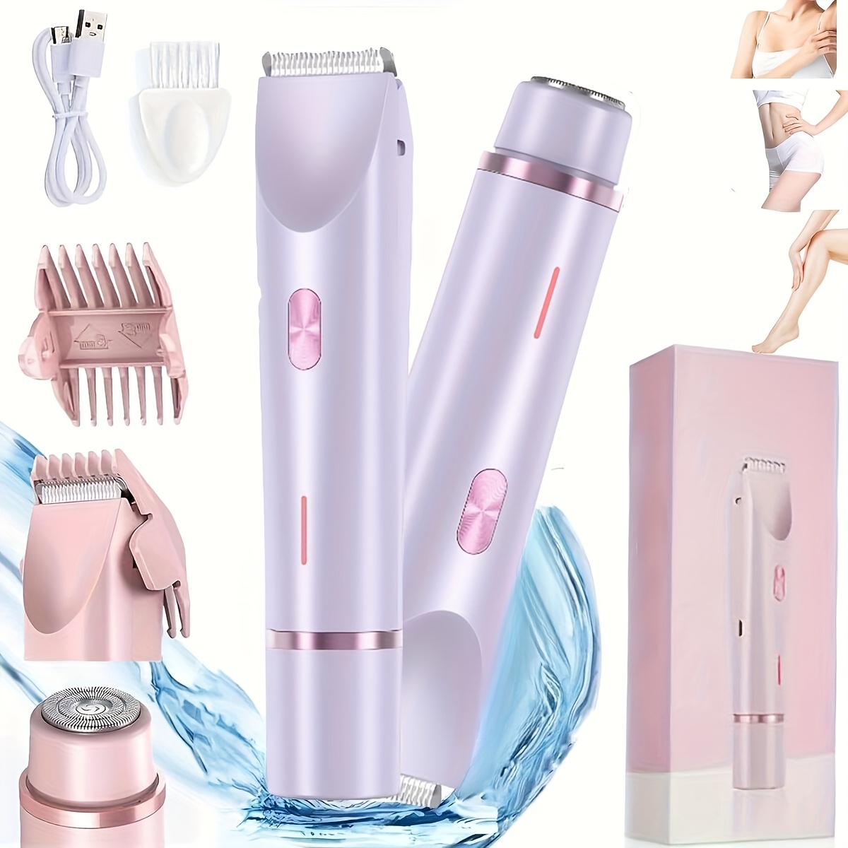 Women's 2-in-1 Dual Head Electric Epilator and Shaver, Gentle Touch with Stainless Steel Blades, USB Charging and Cleaning Brush, Suitable for Bikini Underarm Leg and Facial Hair Removal, Easy to Carry, Suitable for Women's Birthday - Image 5