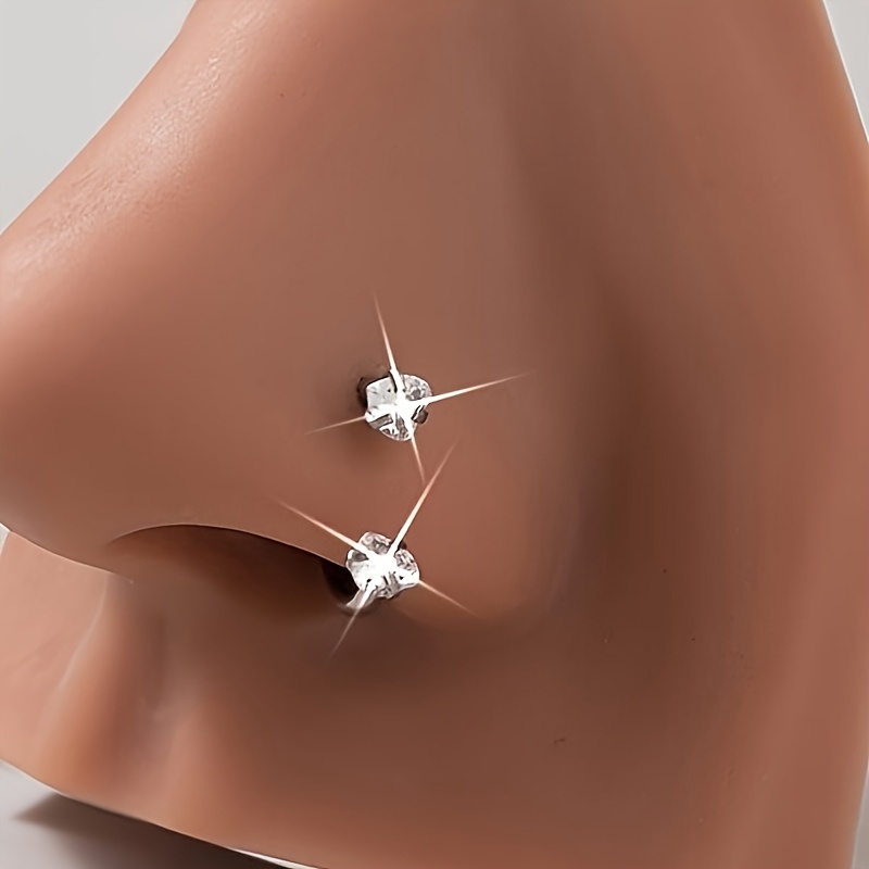 4pcs of Stylish And Minimalist Stainless Steel Circular Heart Star CZ Zirconia Horseshoe Nose Rings with Internal Thread Design, Suitable for Multiple Piercings, Perfect for Nasal Cartilage, Ear Screens, And Lips. - Image 2