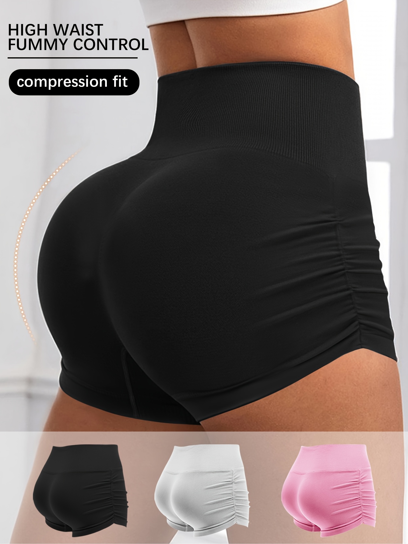 3pcs-Women'S High-waisted Yoga Shorts, Fabric Breathable And Comfortable, Sweat-absorbing, Washable And Reusable, Suitable For Outdoor Play, Running, Mountain Climbing, Yoga Exercise, All Seasons - Image 5