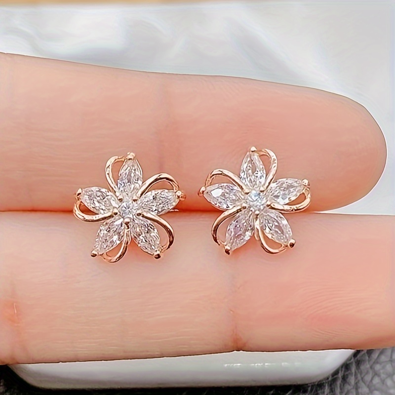 Women's Cubic Flower Stud Earrings - Elegant Vintage -Looking Flower Jewelry, C…