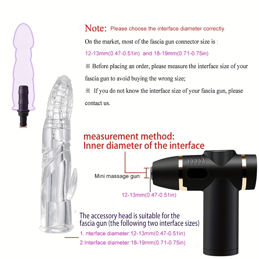 Women's silicone creative fascia gun long massage head, portable massage accessories massage gun modified silicone Adult sex toys, massager muscle relaxation massage 12-13mm 18-19mm adapter, no fascia gun - Image 8