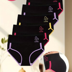 5pcs Women'S Comfortable Mid-Waist Large Size Panties | Elegant Medium Stretch Fabric, Contrast Waist-Cinching Design, Solid Color, MORELECT Brand