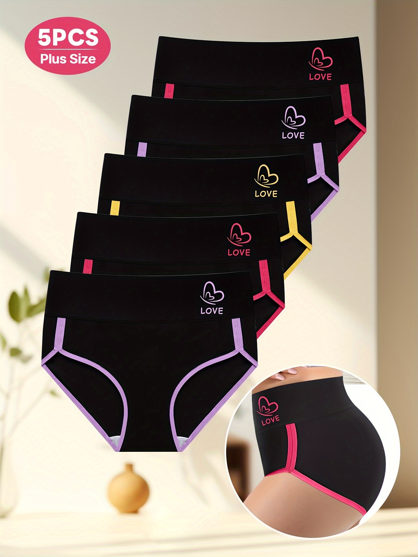5pcs Women'S Comfortable Mid-Waist Large Size Panties | Elegant Medium Stretch…