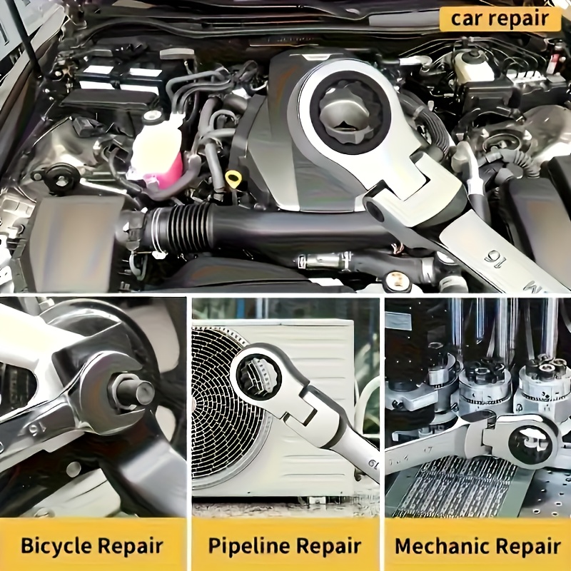 16pcs Adjustable Head Wrench Set: Combo Ends, Cr-V Steel Sockets, Flexible-head 72-tooth Double-ended Ratchets (6-26mm). with Rolling Bag, Ideal for Home/auto/mechanical Use, Daily Use & Gifting-Easy to Store/carry. - Image 9