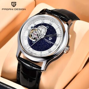 PAGANI DESIGN ' & Unisex Luxury Automatic Mechanical Watch - Stainless Steel Skeleton Dial, PU Strap, Round Wristwatch with Movement for Business, Casual, Special Occasions - Elegant Timepiece Gift