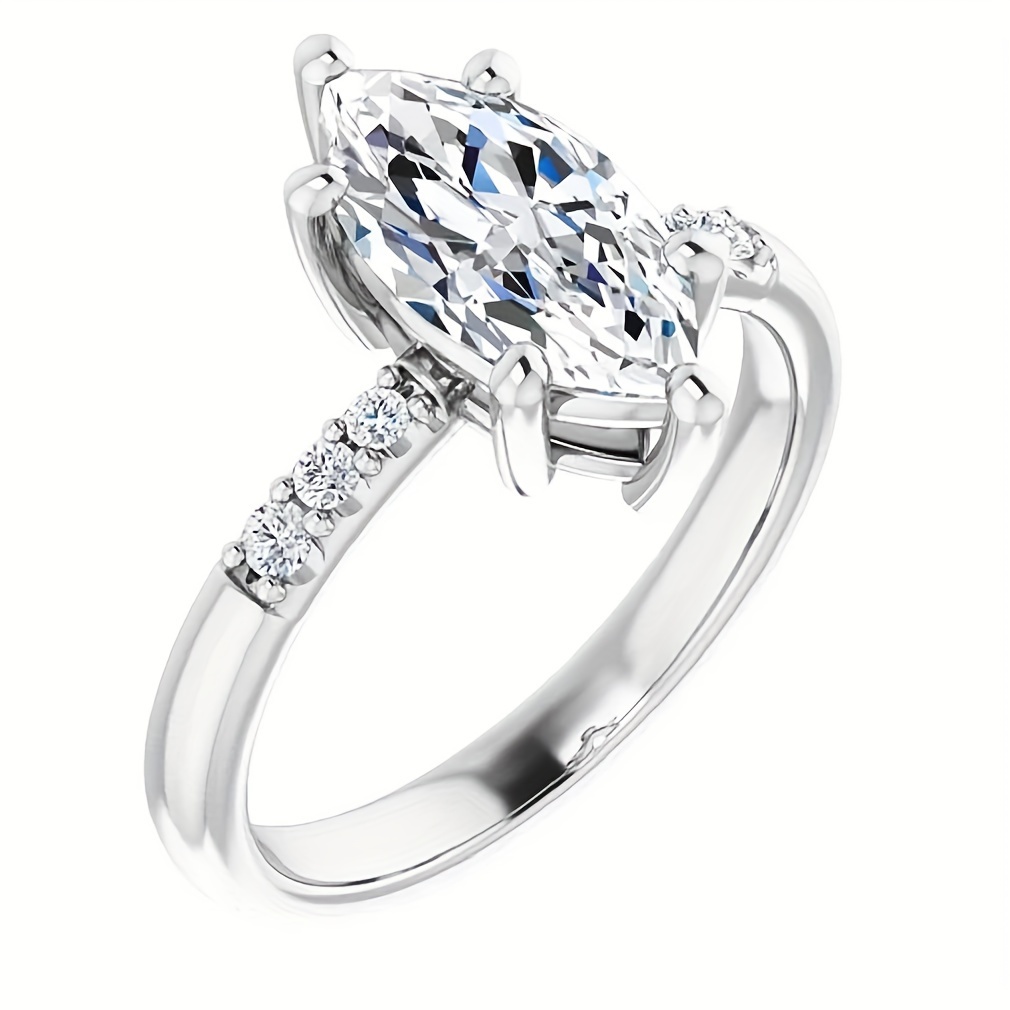 1pc S925 sterling silver Bohemian Style 2CT Marquise Cut with IGI Certificate Lab Grown D Color VVS1 Engagement Ring for Women Handmade Bridal Wedding Anniversary Proposal Gift with Round-Cut Side Stones Wedding Ring Proposal Luxurious Appea - Image 5