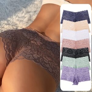 [Sexy Lace Underwear] 7pcs Women's Sexy Lace Underwear | Low-Rise Semi-Sheer Mesh Bikini Briefs with Hollow Out Seamless Panties, 7 Color Variety (Navy/Beige/Pink/Black/White/Lavender) - Soft Lace Shorts for Everyday & Special Occasions
