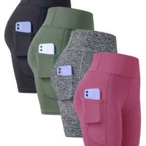 Set of 4 Women'S Athletic Shorts, Stylish Yoga Shorts, Fitness Outdoor Sports Shorts, Tummy Control And Lifting Leggings, Comfortable And Breathable Casual Shorts.