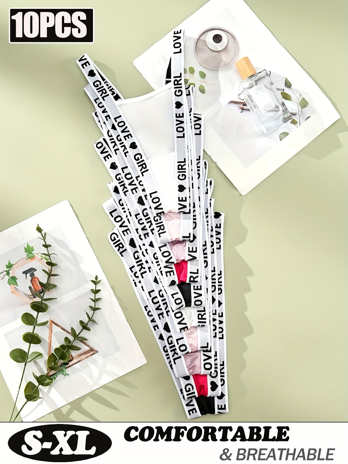 10pcs Letter Belts Satin Fashion Glossy Women'S Thong Made of Satin Fabric, Comfortable And Breathable, Sexy And Playful Women'S Underwear with LOVE Belt, Trendy Unique Design, Suitable for Everyday Wear, Can Be Paired with Low-Rise Pants And Other - Image 3