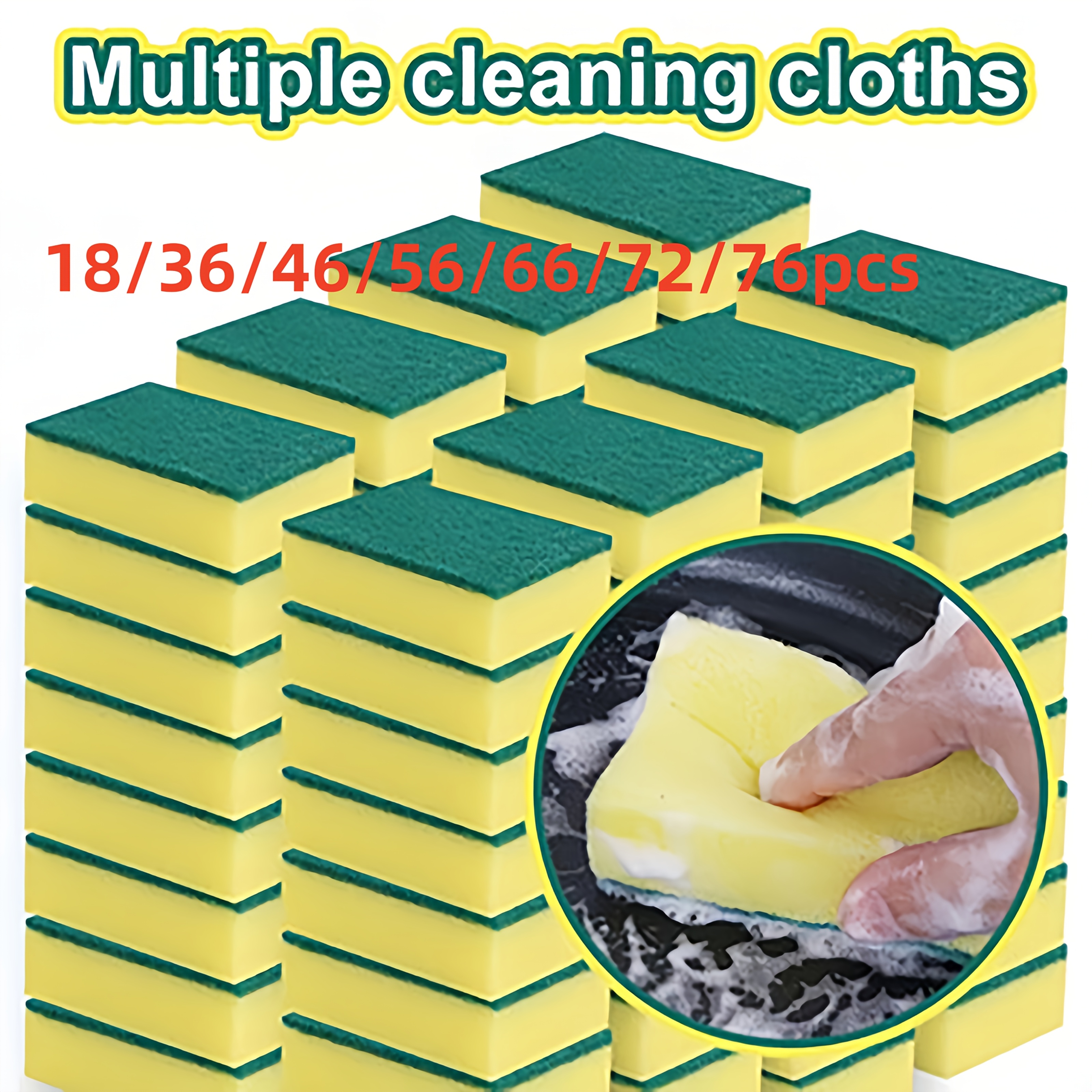 18/36/46/56/66/72/76pcs Kitchen Sponges, Multi-Functional, Ultra Absorbent, Rust and Oil Remover, Double-Layer Grip Design, Suitable for Dishware, Cookware