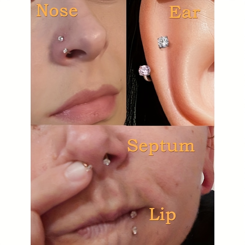 4pcs of Stylish And Minimalist Stainless Steel Circular Heart Star CZ Zirconia Horseshoe Nose Rings with Internal Thread Design, Suitable for Multiple Piercings, Perfect for Nasal Cartilage, Ear Screens, And Lips. - Image 9