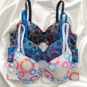 (3pcs Set) Women's Colorful Circle Printed Bra, Comfortable Support with Adjustable Straps, Soft Skin-Friendly & Fashionable Versatile Underwear